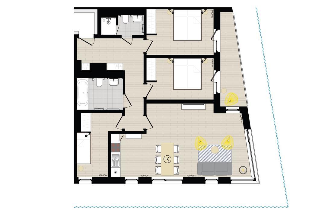 Apartment mit 3 Schlafzimmern und Hafenblick