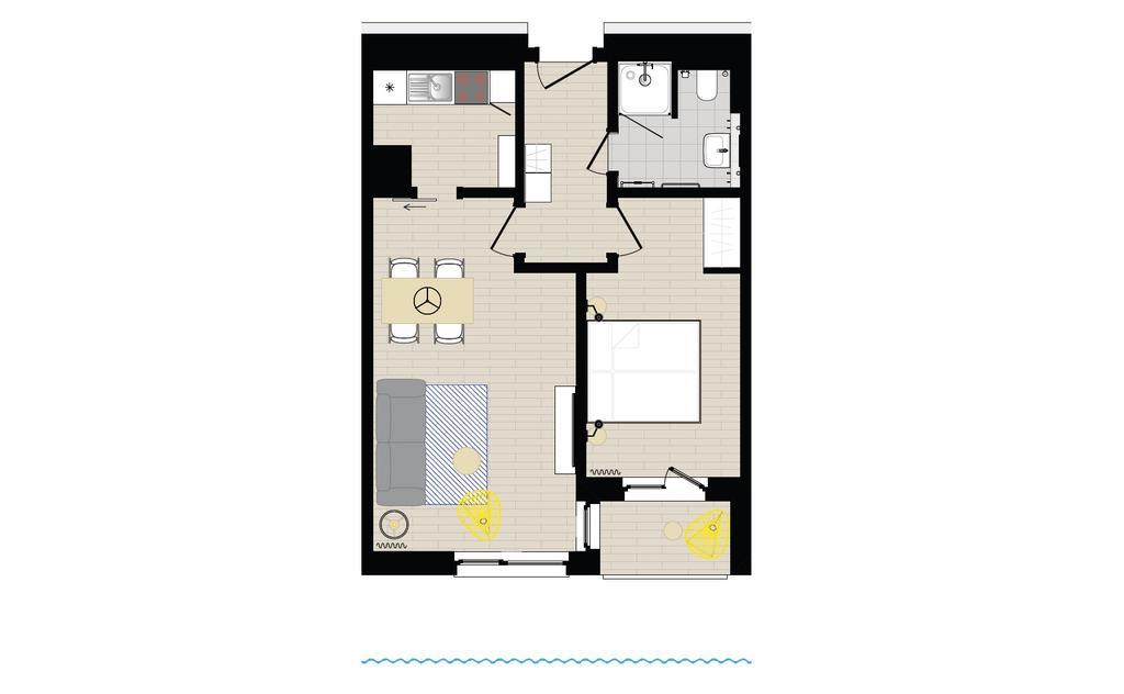 Apartment mit 1 Schlafzimmer und Hafenblick