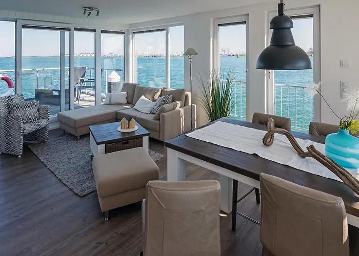 Schwimmendes Ferienhaus Antares One rundum Wasserblick Sauna Sonnendeck by Seeblick Ferien