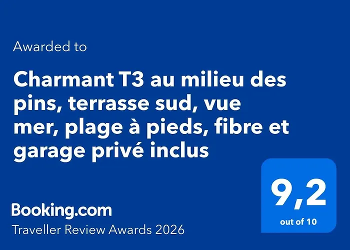 Charmant T3 au milieu des pins, terrasse sud, vue mer, plage à pieds, fibre et garage privé inclus