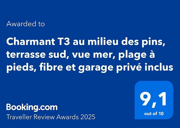 Charmant T3 au milieu des pins, terrasse sud, vue mer, plage à pieds, fibre et garage privé inclus